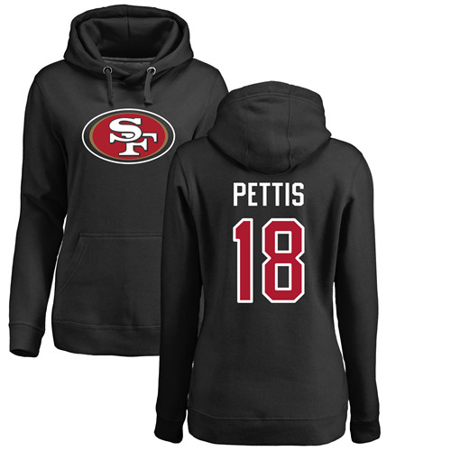 San Francisco 49ers Black Women Dante Pettis Name and Number Logo #18 Pullover NFL Hoodie Sweatshirts